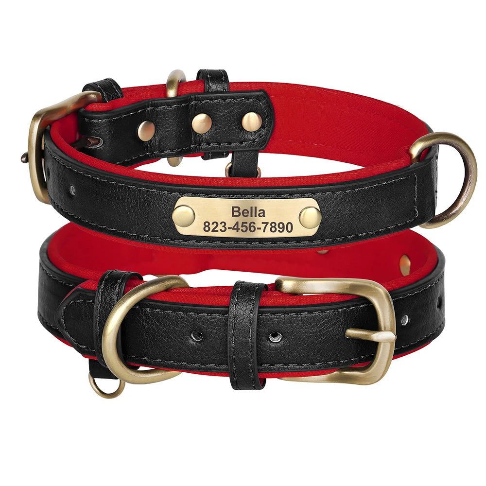 Personalized PU Leather Dog Collar Free Engraved Dog ID Collars Nameplate Soft Padded For Small Medium Large Dogs Adjustable