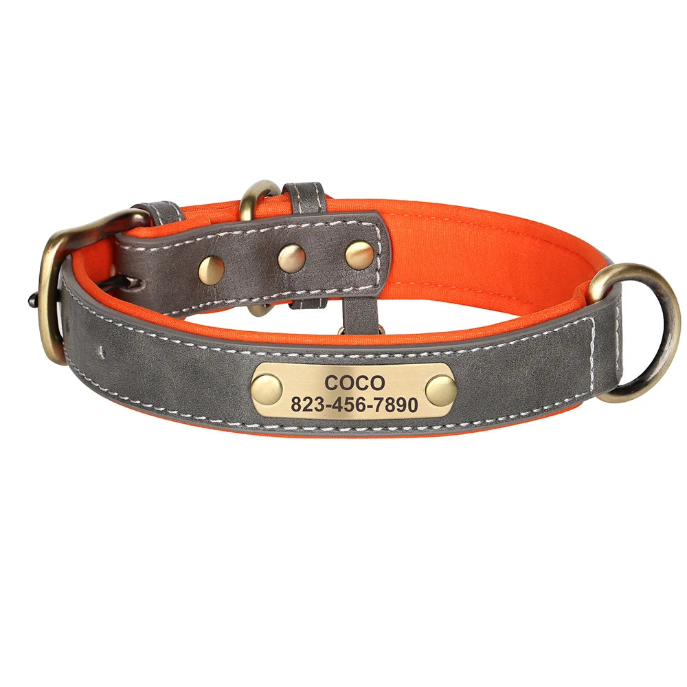 Personalized  PU Leather Dog Collar Free Engraved Dog ID Collars Nameplate Soft Padded For Small Medium Large Dogs Adjustable