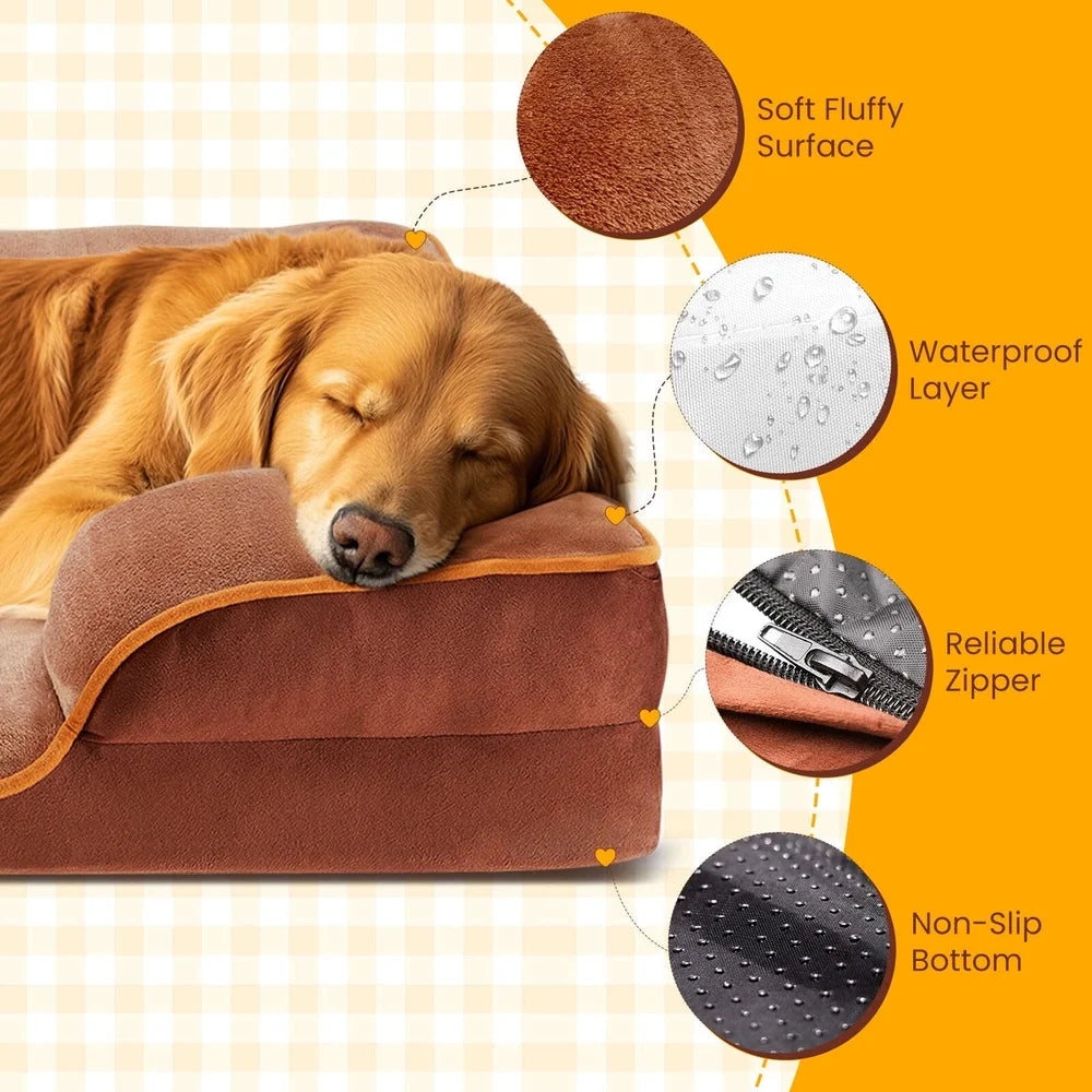 Memory Foam Dog Bed Small Dogs Bolstered Sofa Design Waterproof Removable Cover Orthopedic Support Easy Clean Pet Couch