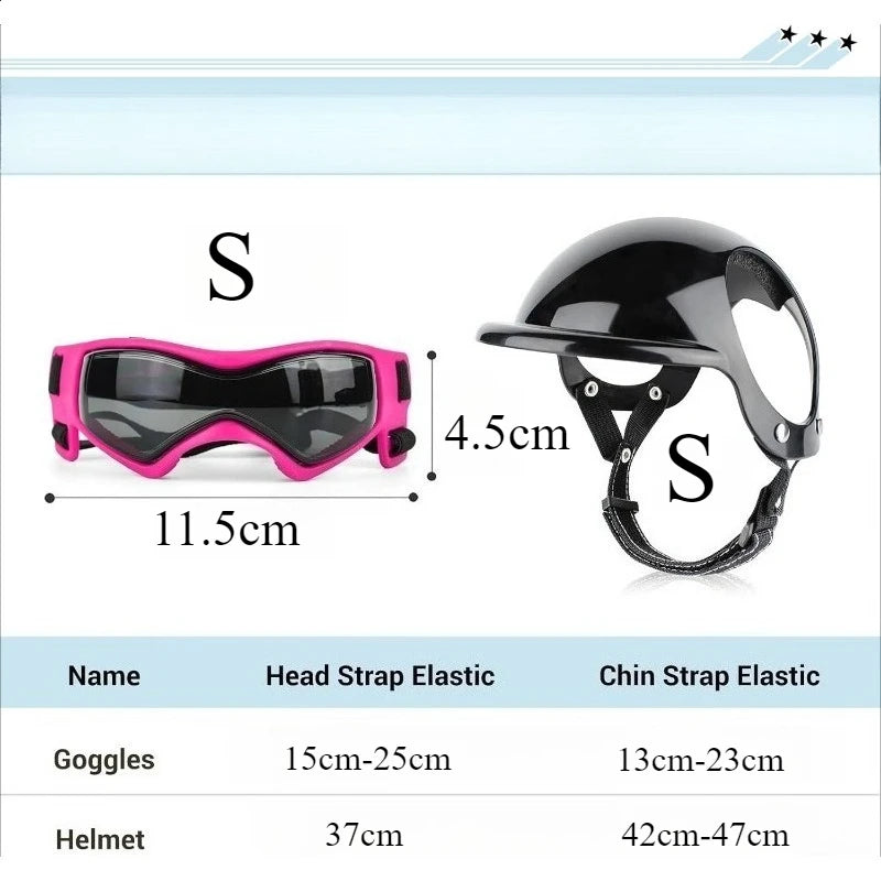 LETVIA S/M Dog Helmet with Dog Goggles Anti-UV Doggy Sunglasses Pet Motorcycle Helmet Hat with Ear Holes Outdoor Driving Walking