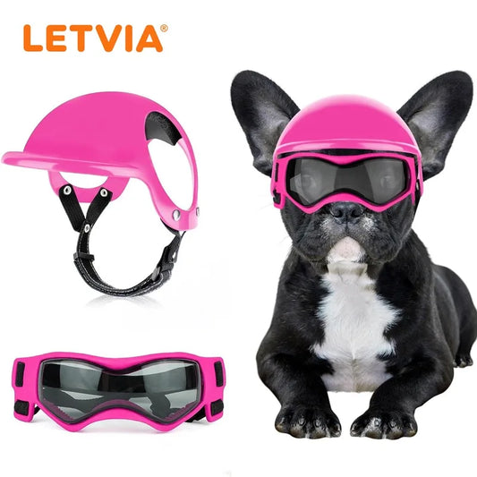 LETVIA S/M Dog Helmet with Dog Goggles Anti-UV Doggy Sunglasses Pet Motorcycle Helmet Hat with Ear Holes Outdoor Driving Walking