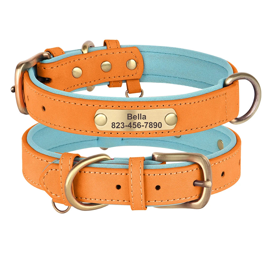 Personalized  PU Leather Dog Collar Free Engraved Dog ID Collars Nameplate Soft Padded For Small Medium Large Dogs Adjustable