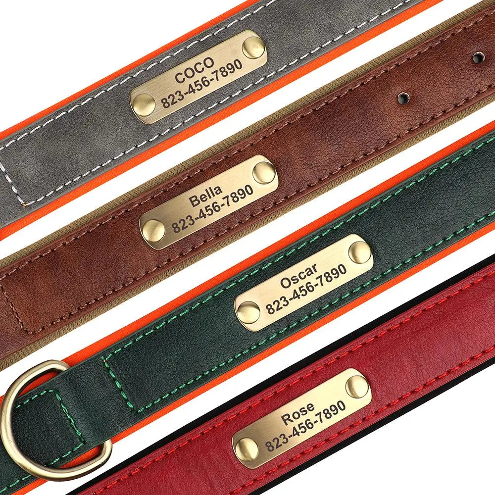 Personalized  PU Leather Dog Collar Free Engraved Dog ID Collars Nameplate Soft Padded For Small Medium Large Dogs Adjustable