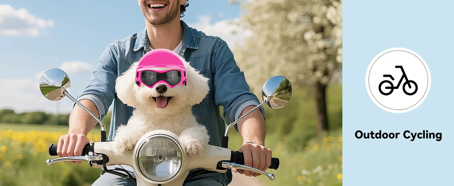 LETVIA S/M Dog Helmet with Dog Goggles Anti-UV Doggy Sunglasses Pet Motorcycle Helmet Hat with Ear Holes Outdoor Driving Walking