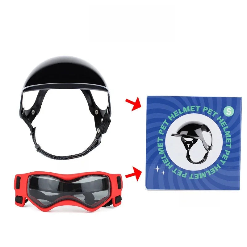 LETVIA S/M Dog Helmet with Dog Goggles Anti-UV Doggy Sunglasses Pet Motorcycle Helmet Hat with Ear Holes Outdoor Driving Walking