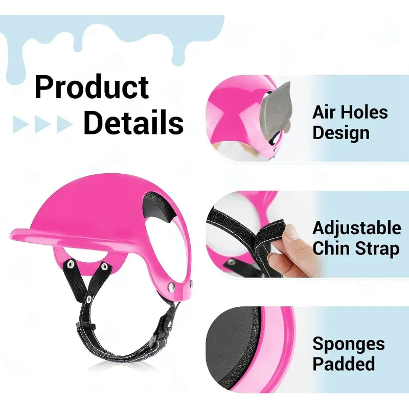 LETVIA S/M Dog Helmet with Dog Goggles Anti-UV Doggy Sunglasses Pet Motorcycle Helmet Hat with Ear Holes Outdoor Driving Walking