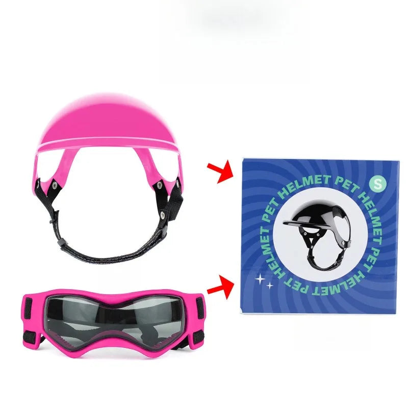 LETVIA S/M Dog Helmet with Dog Goggles Anti-UV Doggy Sunglasses Pet Motorcycle Helmet Hat with Ear Holes Outdoor Driving Walking