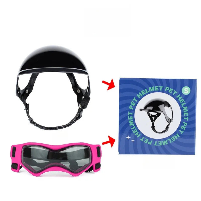 LETVIA S/M Dog Helmet with Dog Goggles Anti-UV Doggy Sunglasses Pet Motorcycle Helmet Hat with Ear Holes Outdoor Driving Walking