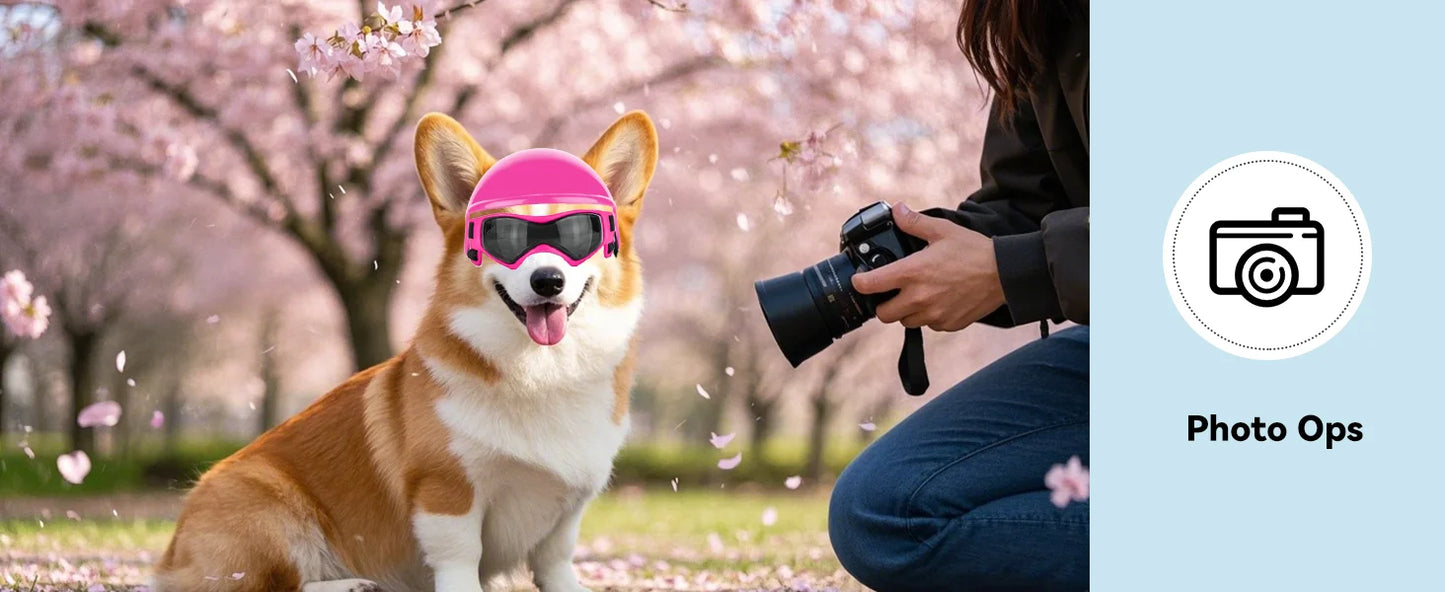 LETVIA S/M Dog Helmet with Dog Goggles Anti-UV Doggy Sunglasses Pet Motorcycle Helmet Hat with Ear Holes Outdoor Driving Walking