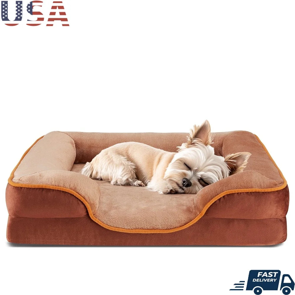 Memory Foam Dog Bed Small Dogs Bolstered Sofa Design Waterproof Removable Cover Orthopedic Support Easy Clean Pet Couch