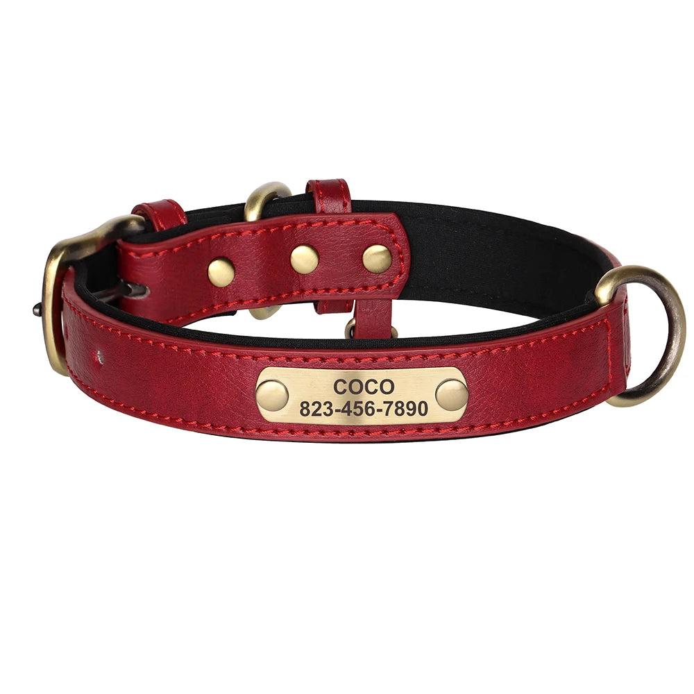 Personalized  PU Leather Dog Collar Free Engraved Dog ID Collars Nameplate Soft Padded For Small Medium Large Dogs Adjustable