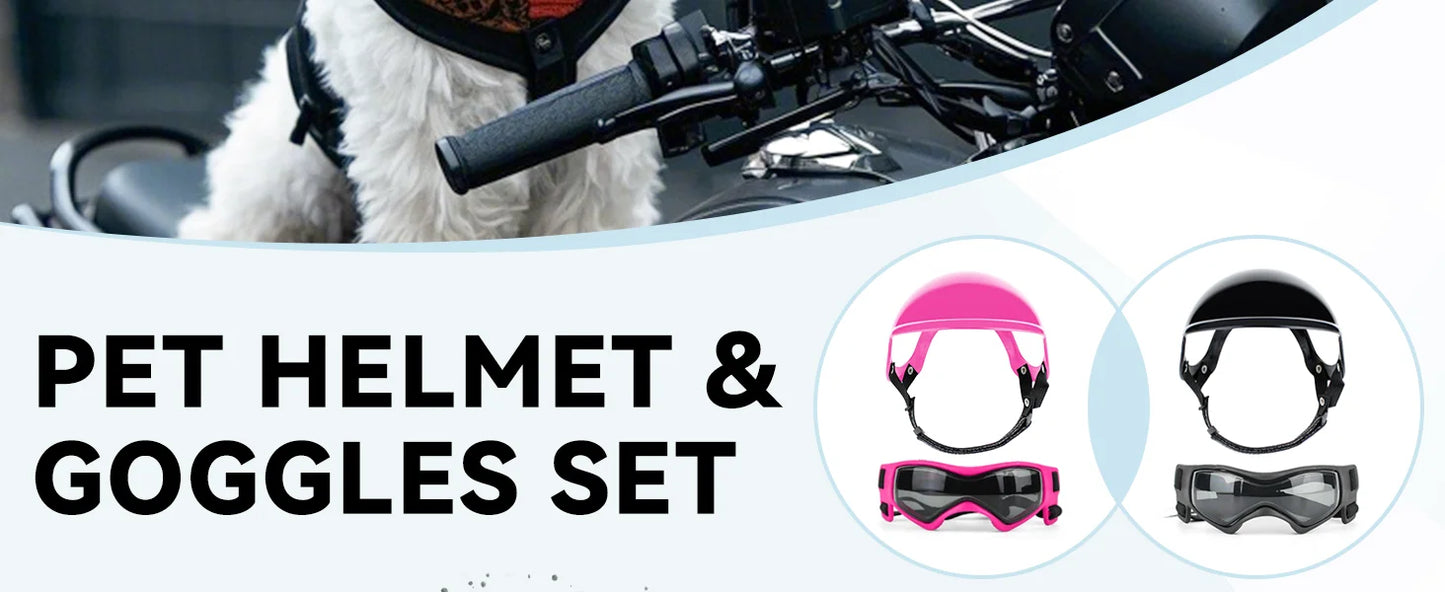 LETVIA S/M Dog Helmet with Dog Goggles Anti-UV Doggy Sunglasses Pet Motorcycle Helmet Hat with Ear Holes Outdoor Driving Walking
