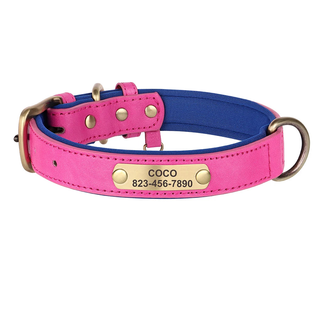 Personalized  PU Leather Dog Collar Free Engraved Dog ID Collars Nameplate Soft Padded For Small Medium Large Dogs Adjustable