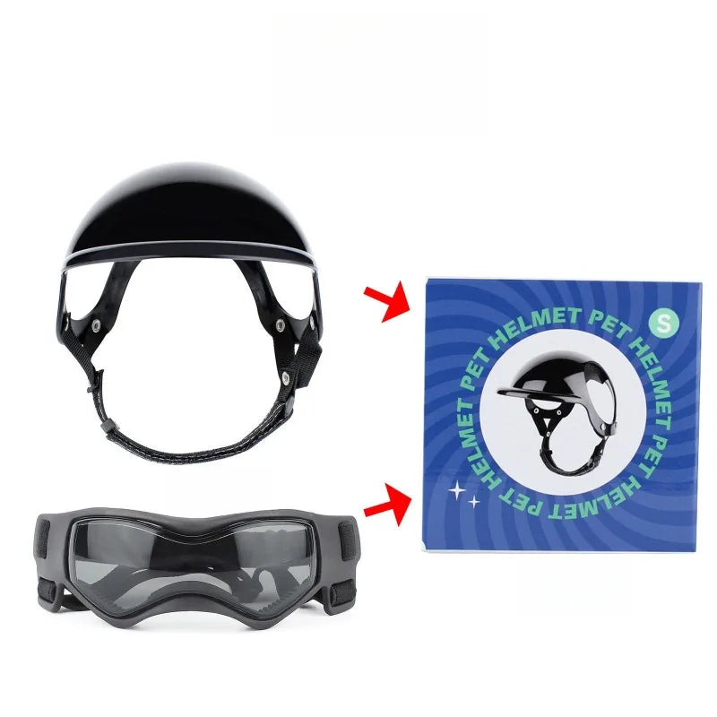 LETVIA S/M Dog Helmet with Dog Goggles Anti-UV Doggy Sunglasses Pet Motorcycle Helmet Hat with Ear Holes Outdoor Driving Walking