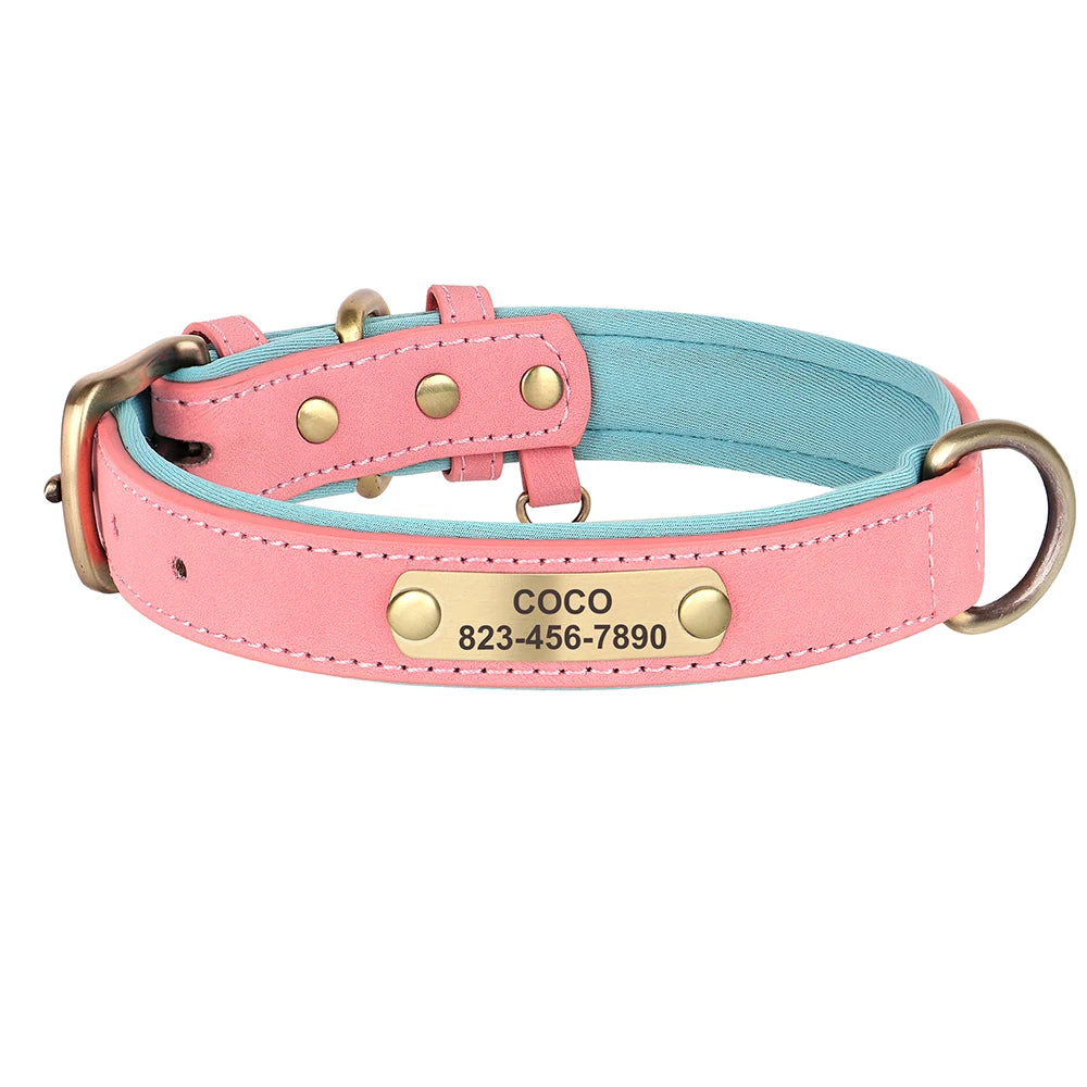 Personalized  PU Leather Dog Collar Free Engraved Dog ID Collars Nameplate Soft Padded For Small Medium Large Dogs Adjustable