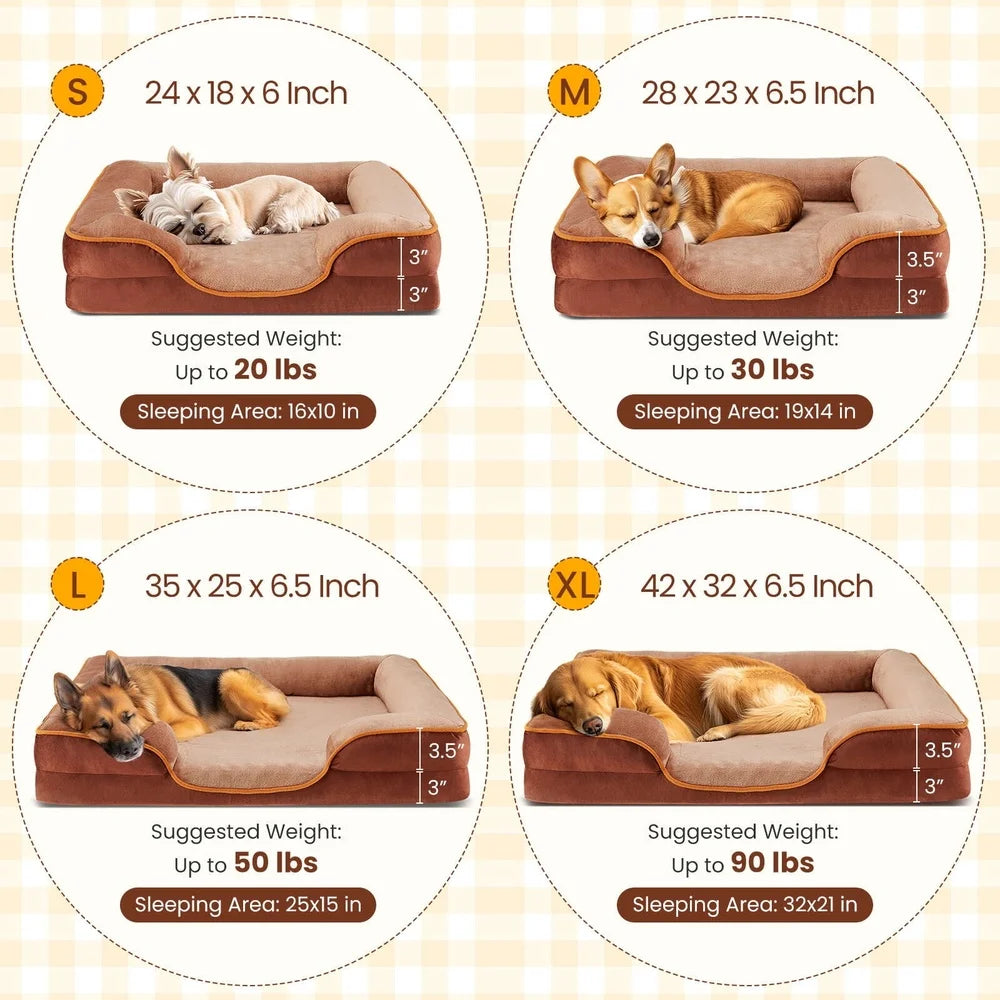 Memory Foam Dog Bed Small Dogs Bolstered Sofa Design Waterproof Removable Cover Orthopedic Support Easy Clean Pet Couch
