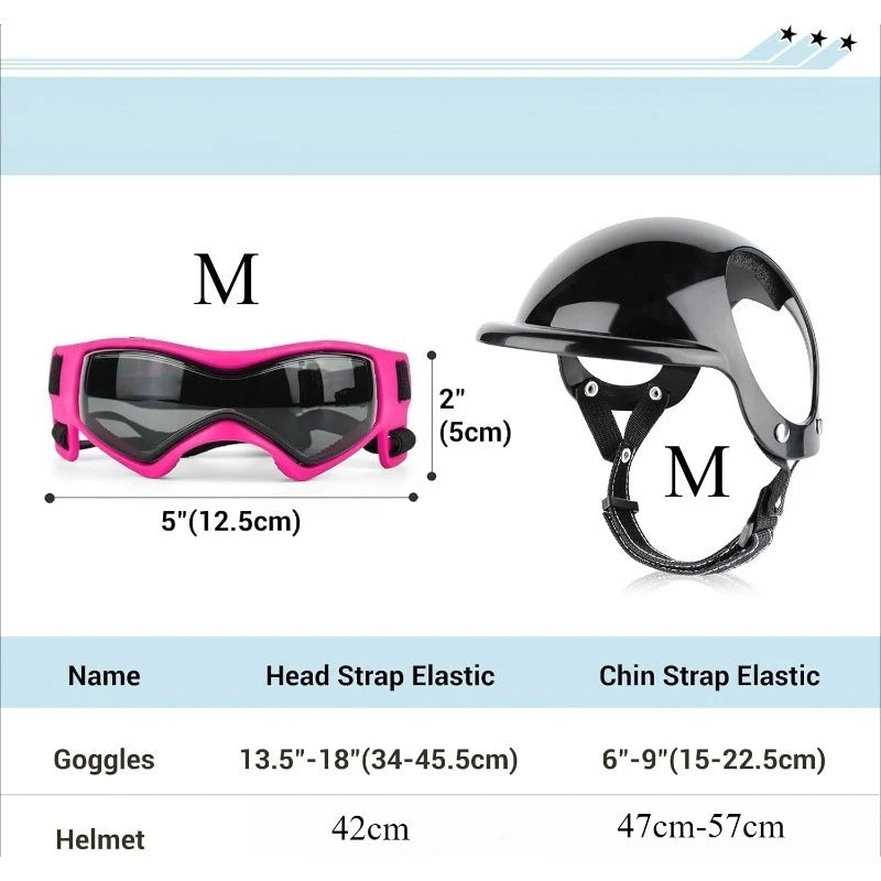 LETVIA S/M Dog Helmet with Dog Goggles Anti-UV Doggy Sunglasses Pet Motorcycle Helmet Hat with Ear Holes Outdoor Driving Walking
