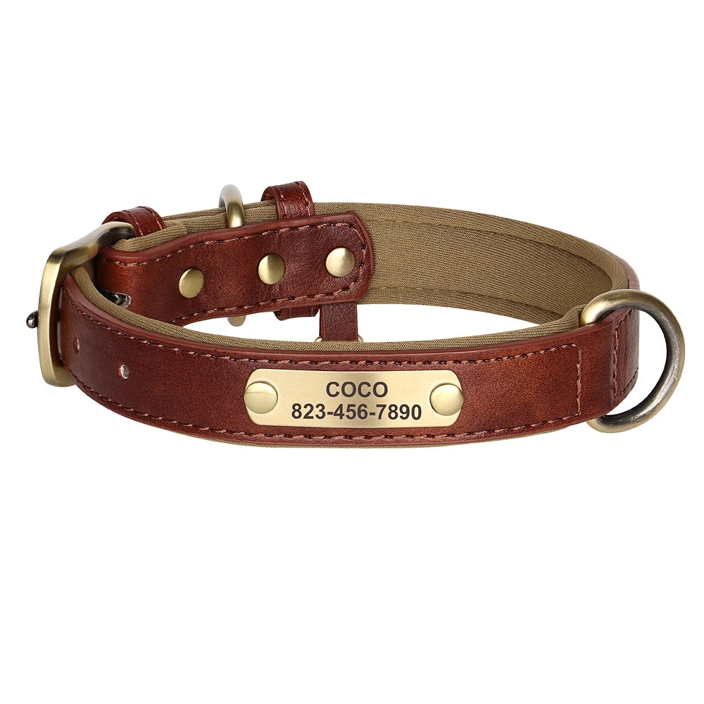 Personalized  PU Leather Dog Collar Free Engraved Dog ID Collars Nameplate Soft Padded For Small Medium Large Dogs Adjustable